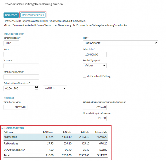 ProfondConnect bietet eine einfache Beitragsberechnung