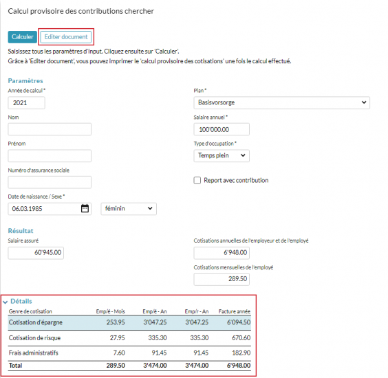 Calcul des cotisations