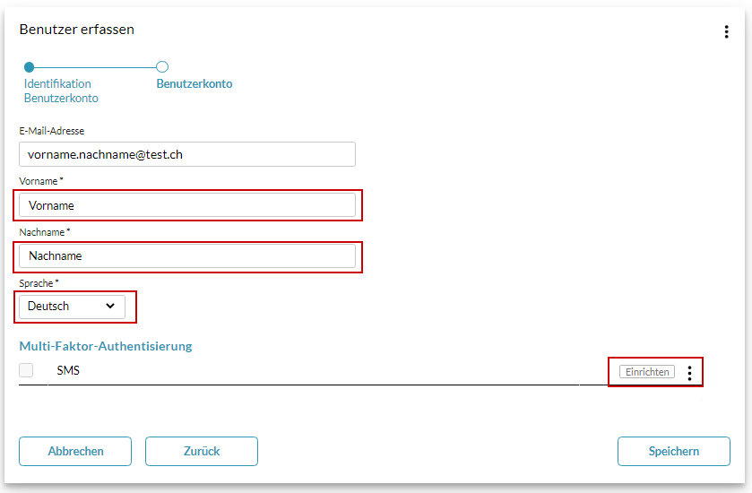 Neue Benutzer erfassen - Details angeben