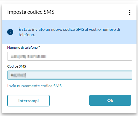 Imposta codice SMS