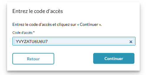 Saisissez le code d'accès