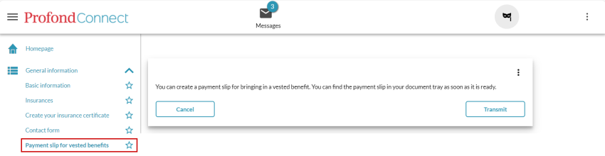 Payment slip for vested benefits