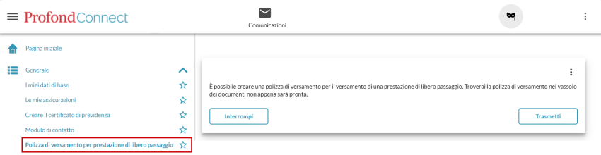 Polizza di versamento per prestazione di libero passaggio