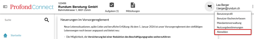 Von ProfondConnect abmelden