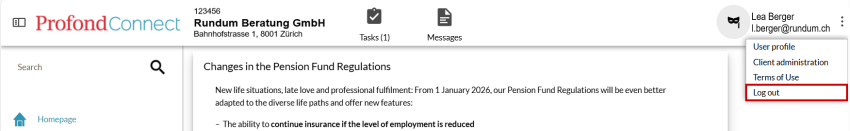 Log out from ProfondConnect
