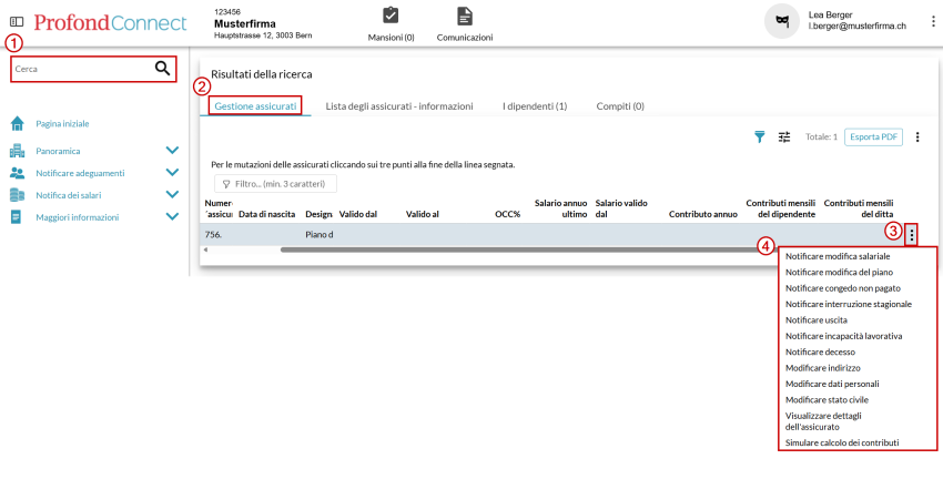 Ricerca con accesso diretto alla gestione degli assicurati