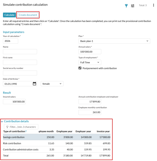 Simulate contribution calculation with Profond Connect