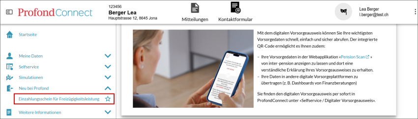 Einzahlungsschein für Freizügigkeitsleistung