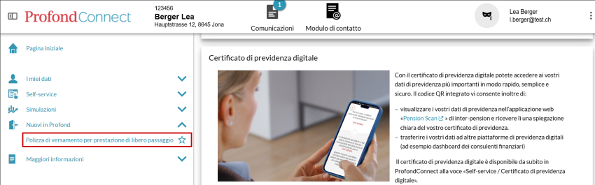 Polizza di versamento per prestazione di libero passaggio