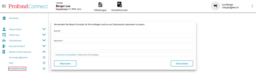 ProfondConnect Kontaktformular