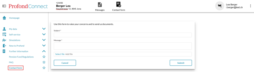 ProfondConnect Contact form