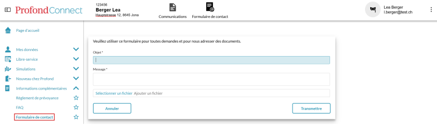 ProfondConnect Formulaire de contact