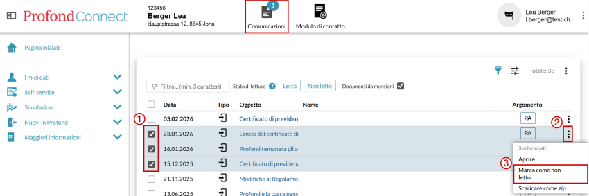 Contrassegnare più messaggi come non letto