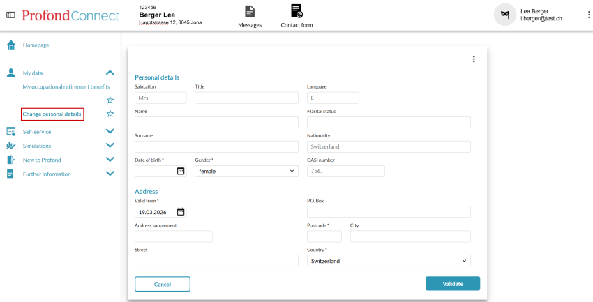 Change personal details