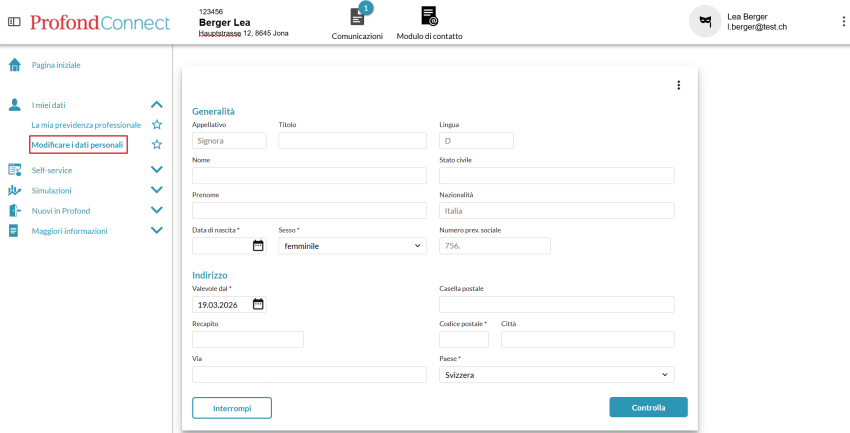 Modificare i dati personali