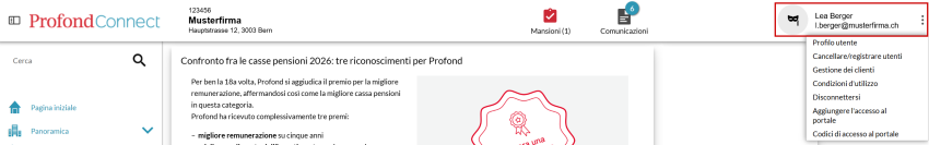 Aprire le impostazioni utente