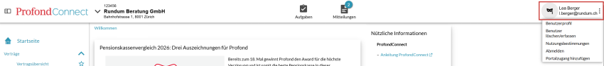 Benutzereinstellungen aufrufen