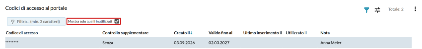 Codici di accesso al portale ProfondConnect