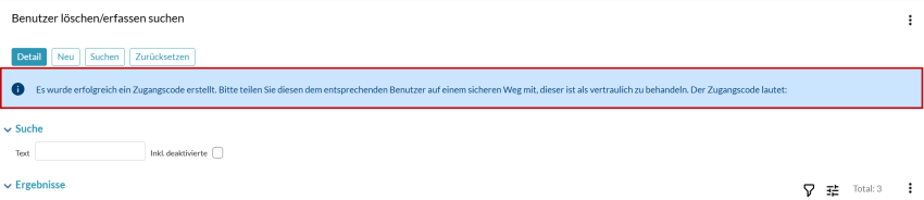 Zugangscode für neuen Benutzer
