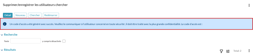 Code d'accès pour les nouveaux utilisateurs