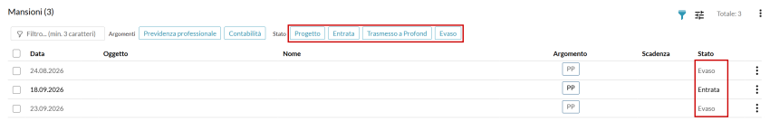 Compiti e stato in ProfondConnect